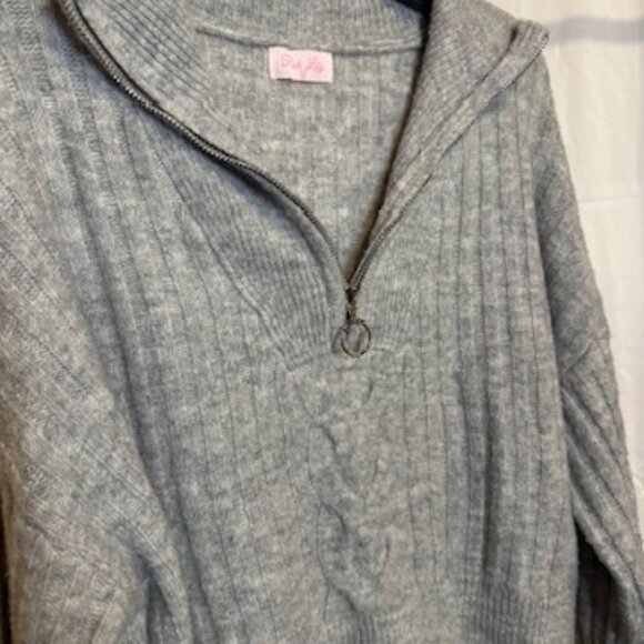 Pink Lily Gray Ribbed Cropped Half-Zip Sweater – Size L - Picture 4 of 4